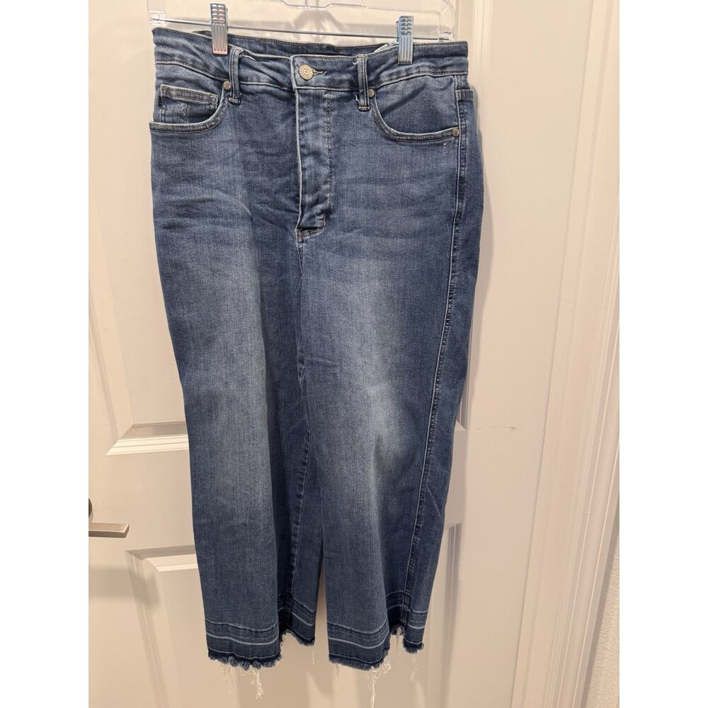 Judy Blue Women's 13/31 Jean Blue Wide Leg Crop Frayed Hem High Rise Denim